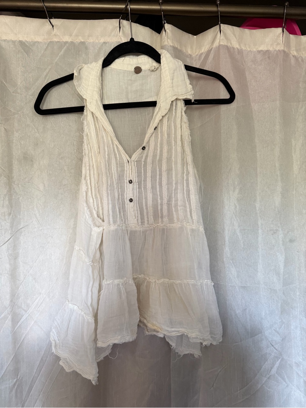 Women’s White Gauze Tiered Halter Button-Front Camisole
